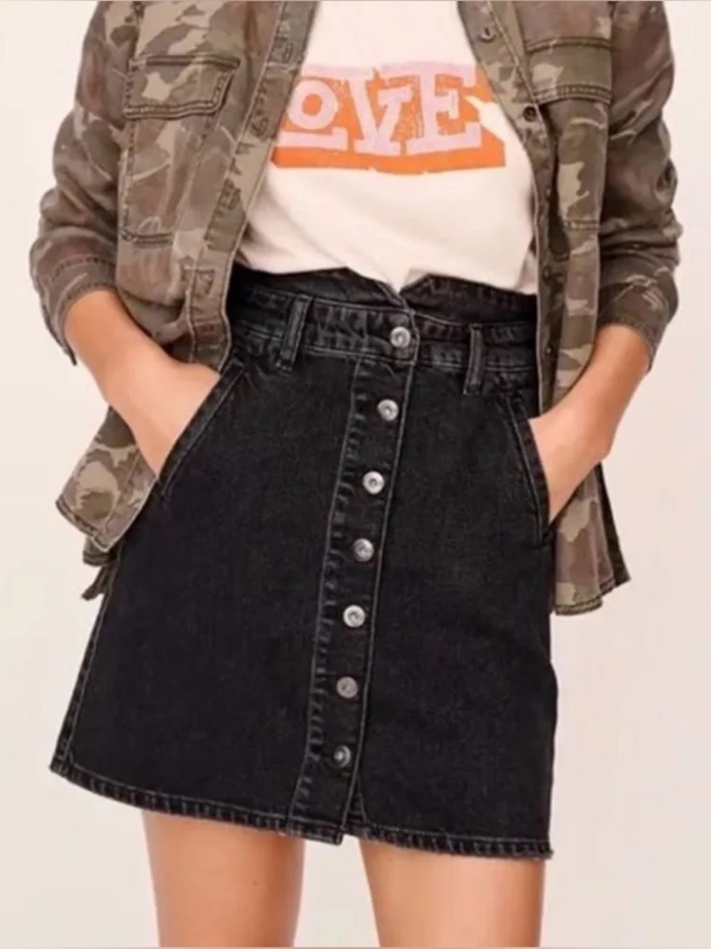 Anthropologie Pilcro Button-Front Denim Mini Skirt